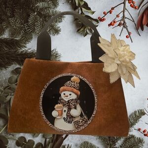 Festive Brown Holiday Snowman Tote Bag